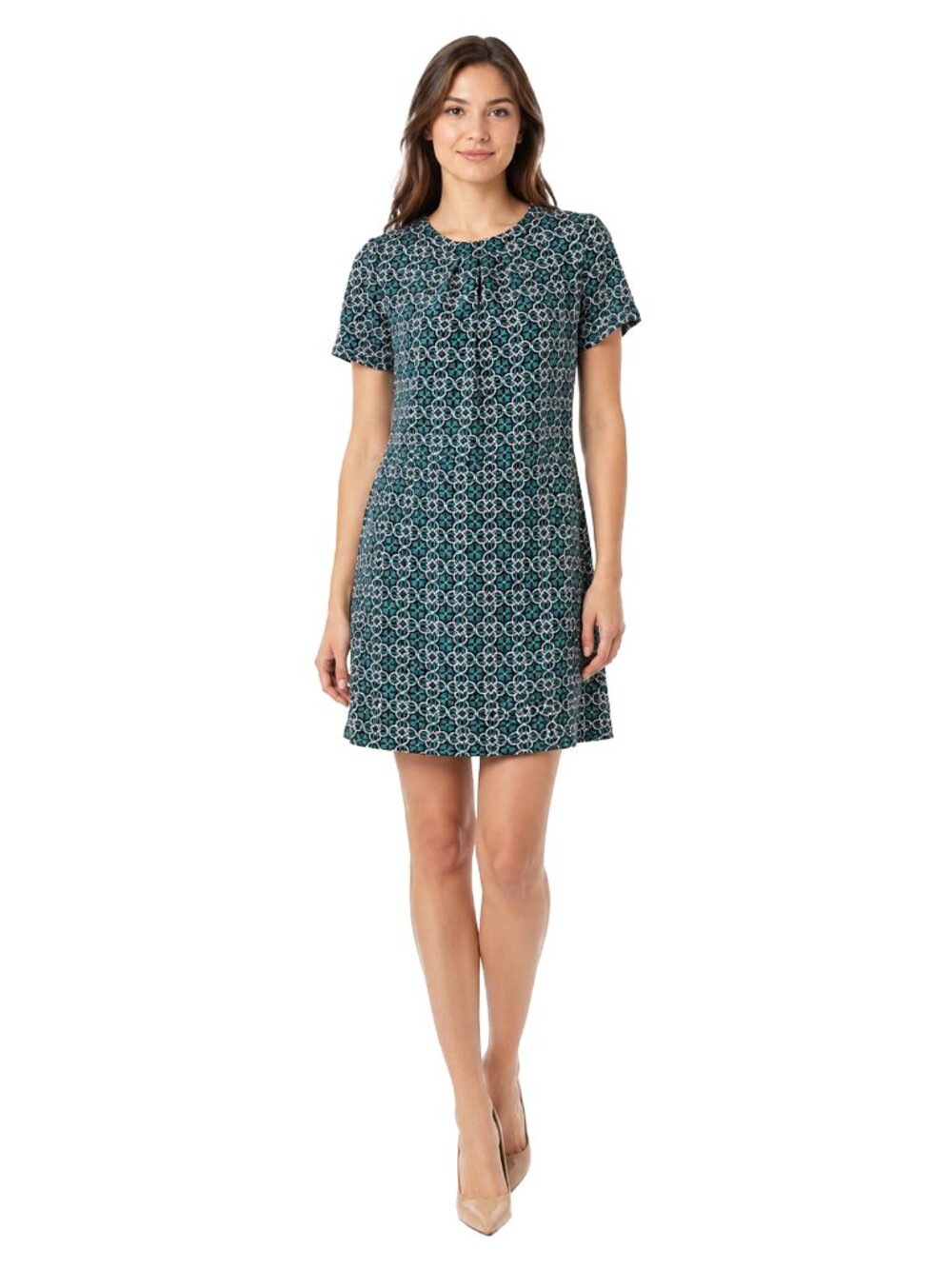 J.Crew 100% Silk Emerald Geometric Tunic Dress — Size 8 Elegant Chic